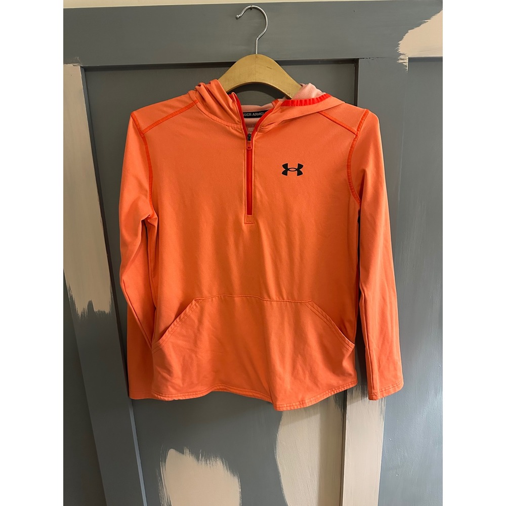 Under Armour Girls Youth Large YLG Orange Quarter Zip Hoodie Pullover Sweatshirt